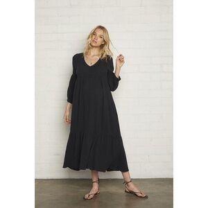 RACHEL PALLY Black Cecilia Cotton Gauze Tiered Boho Cottagecore Midi Dress small